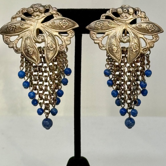 Stephen Dweck sterling silver dangle earrings with lapis lazuli clip long dangle - Picture 10 of 10